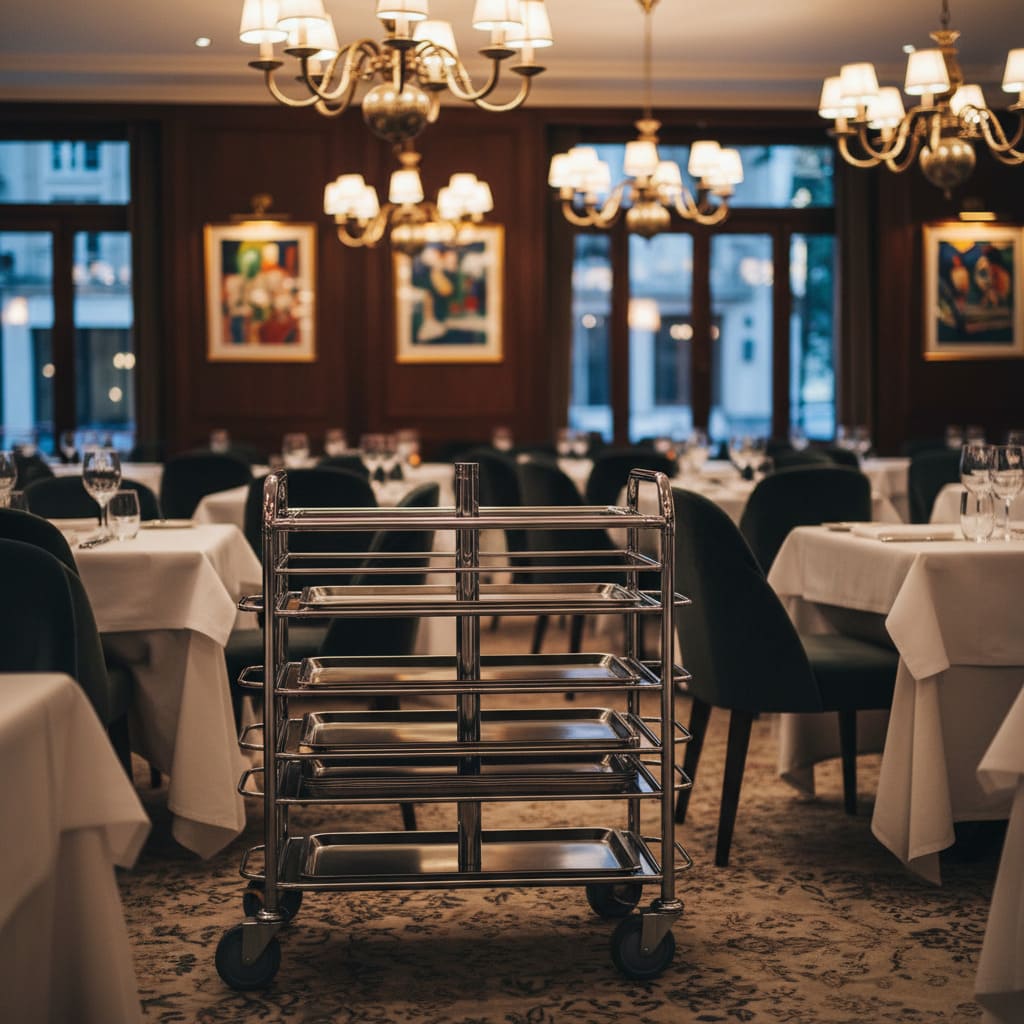 тележка-шпилька для подносов в ресторане