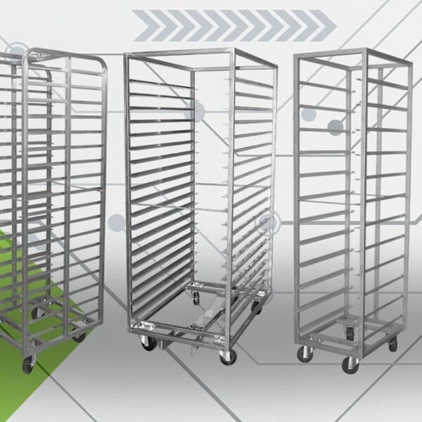 Виды профессиональных тележек-шпилек для пекарен и столовых